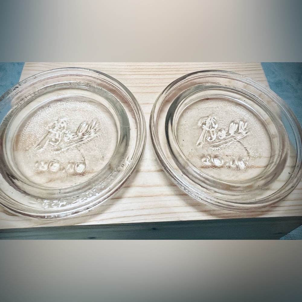 A Pair of BALL No.10 Vintage Clear Glass Canning Jar Lid Inserts, 2.5" diameter